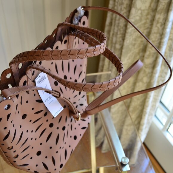 Chico's Chicos Laser Cut Neutral Leather Tote Bags Tan NWT - Picture 8 of 13